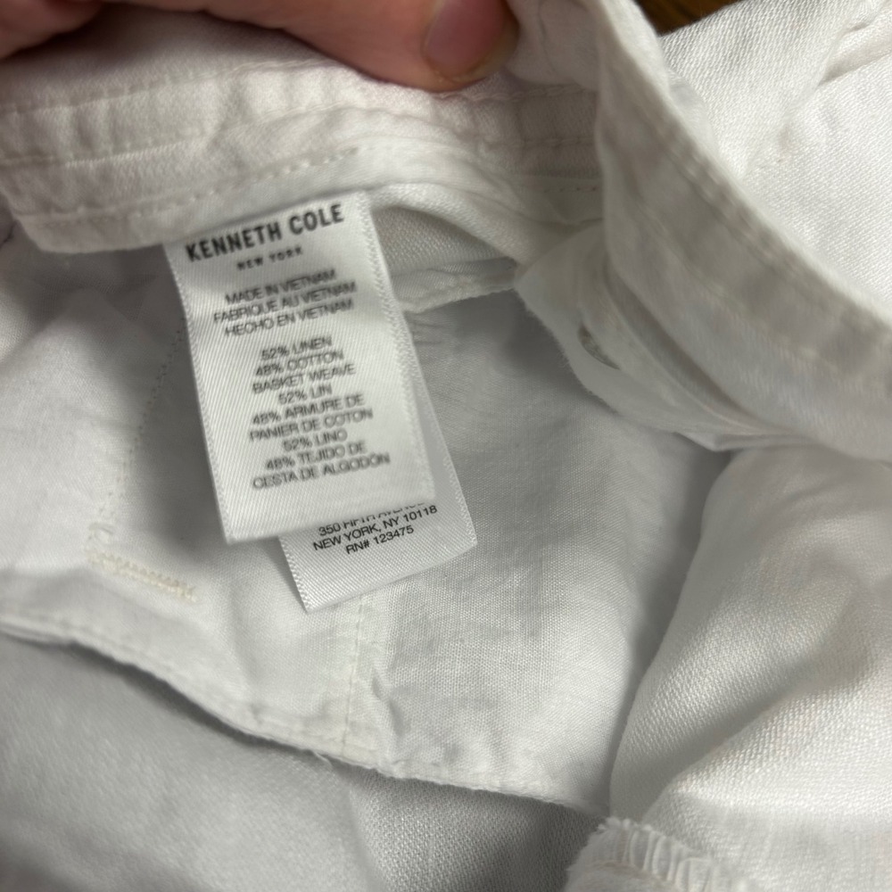 White Linen Blend Tie Ankle Tapered Pants Size 8 Summer Nautical Resortwear - Picture 8 of 9